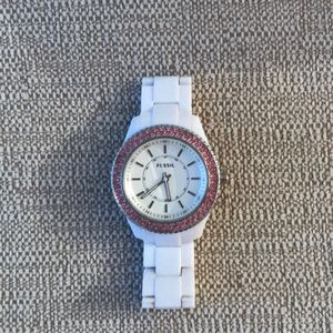 Fossil white and pink watch